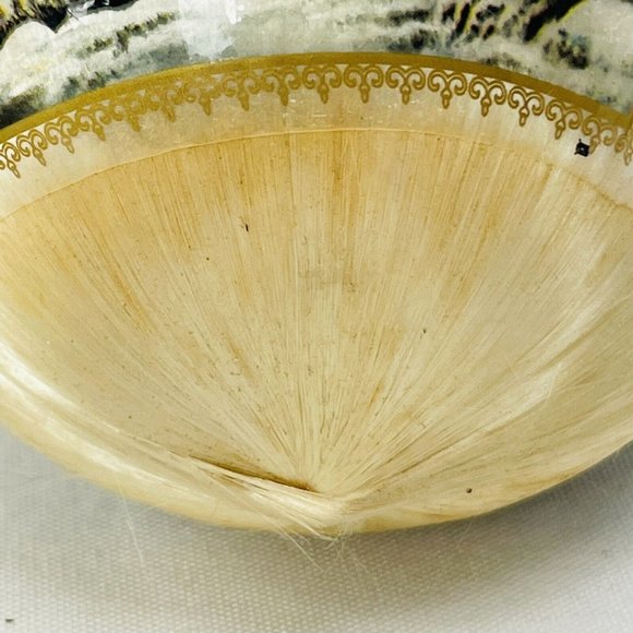 Vintage Stained White Silk Ball Christmas Tree Ornament Ives, Friend, Claus 3.5” - Picture 14 of 15